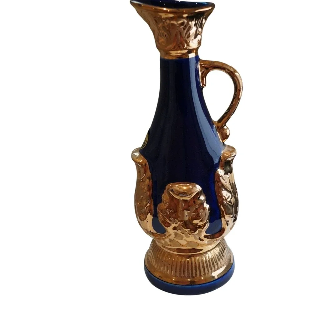 Vintage Regal China Pitcher Vase Cobalt Blue Gold Trim Handcrafted Decor 1966